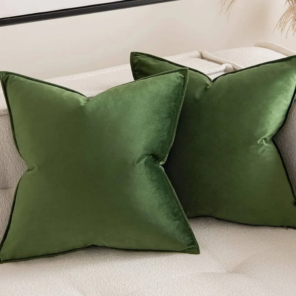 🆕 Olive Green VELVET Euro Accent Pillow Covers Luxury High End Hotel Vibes NWT